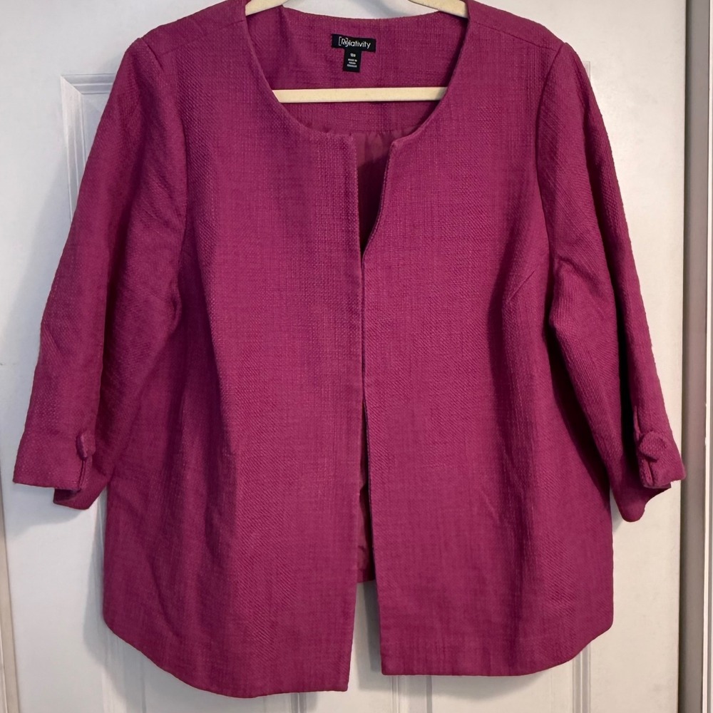 Relativity Plus‎ Size 16W Pink Textured Blazer Jacket 3/4 Sleeve Bolero